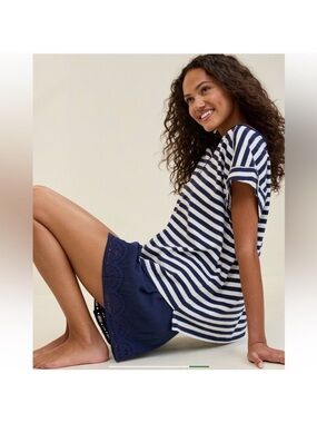 Aerie Navy Striped Short Sleeve Tee oversized